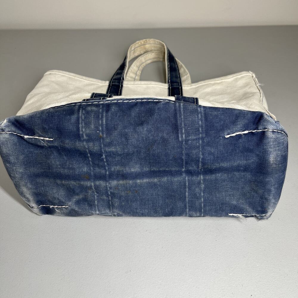 Vintage LL Bean Boat Tote Canvas Bag Distressed Sawtooth Crinkle Tag Maine White - Picture 5 of 16